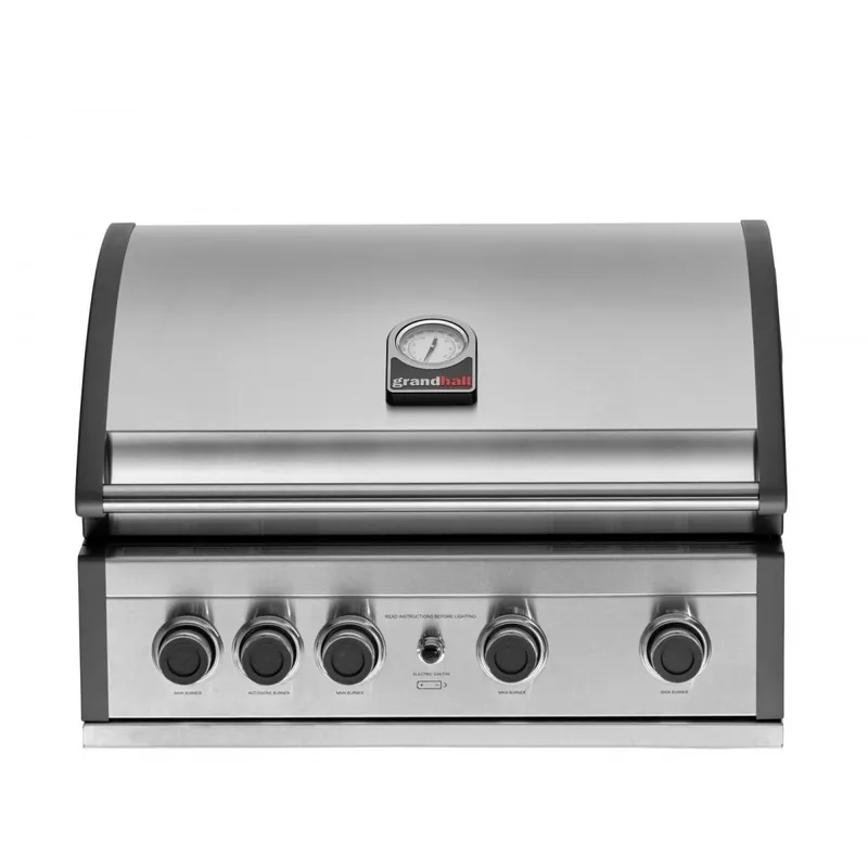 Cumpărături sigure Gratar pe gaz cu 5 arzatoare 4 inox si 1 infrarosu, incastrabil, grile si plita fonta, Grandhall Pro Elite 4 K04000383A