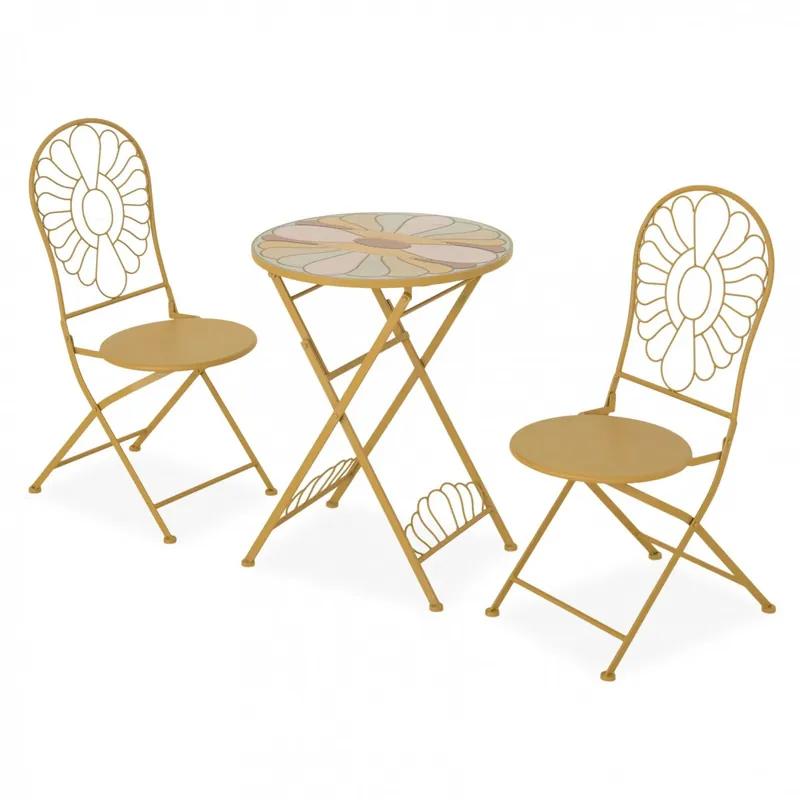 Set terasa PRATO, 2 scaune si masa Ø56 cm, auriu cu multicolor, mozaic ceramic Ofertă specială