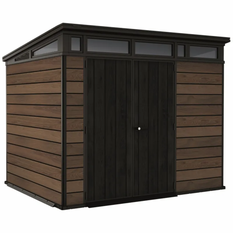 Casuta de gradina Keter Penthouse 9 x 7 Signature Venetian, plastic Decocoat, cu podea inclusa, maro antracit Reduceri