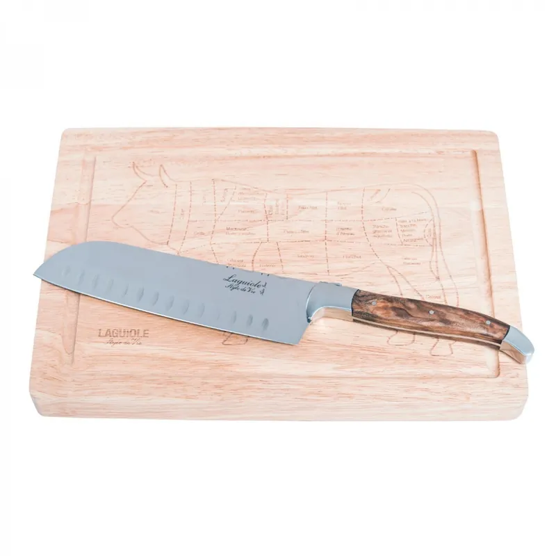 Expediere rapidă Set cutit Santoku si tocator din lemn 22x30,5x4,5 cm Laguiole Style de Vie Luxury Line SANTOKUOLIJFPLANK