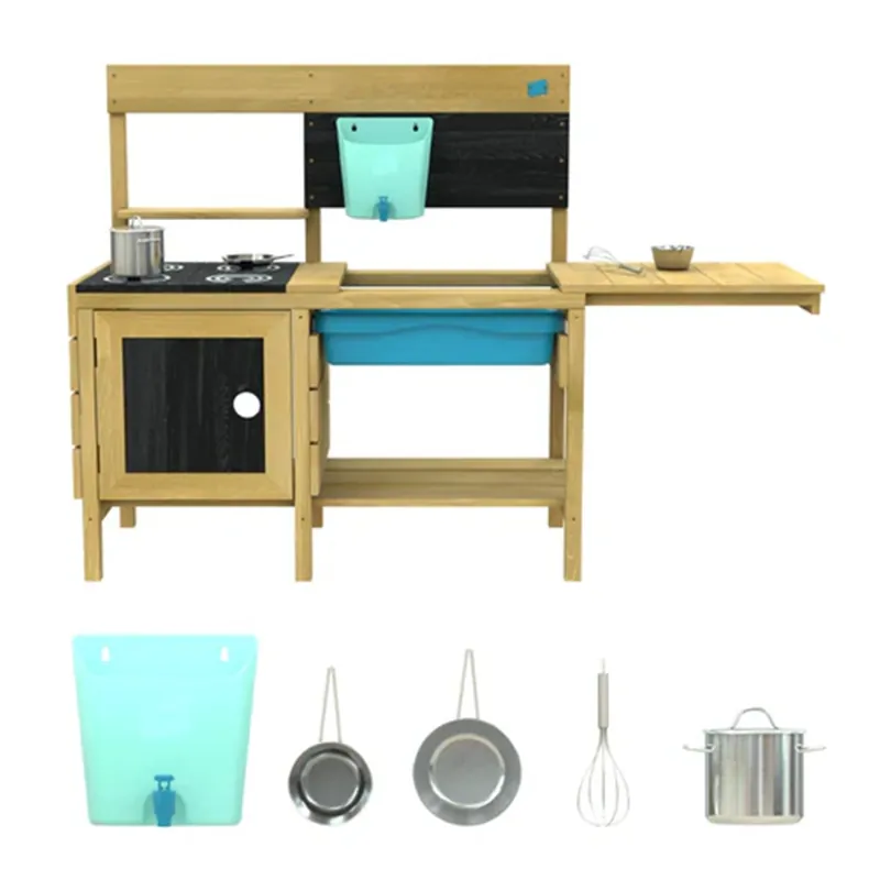 Bucatarie de gradina pentru copii, TP Toys, lemn natural, set cu accesorii, 98x40x96cm Ultima șansă
