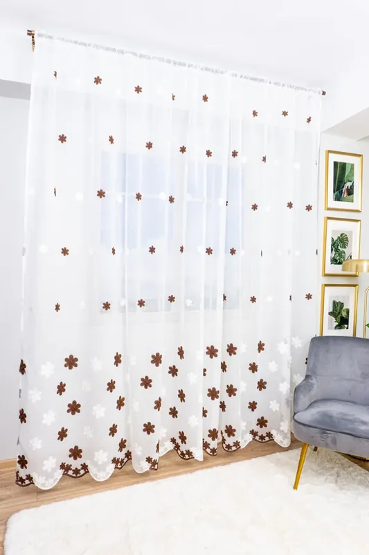 Retur gratuit Perdea din In cu Floricele Maro - PERD053_PLC