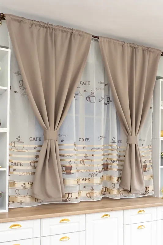 Set Bucatarie Mariah - Perdea Coffee Crem Bucatarie si Draperie Blackout Coffee Preferatul clienților