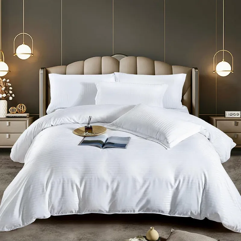 Popular Lenjerie de Pat Damasc Premium 6 Piese - Alb Premium - LDJ0040
