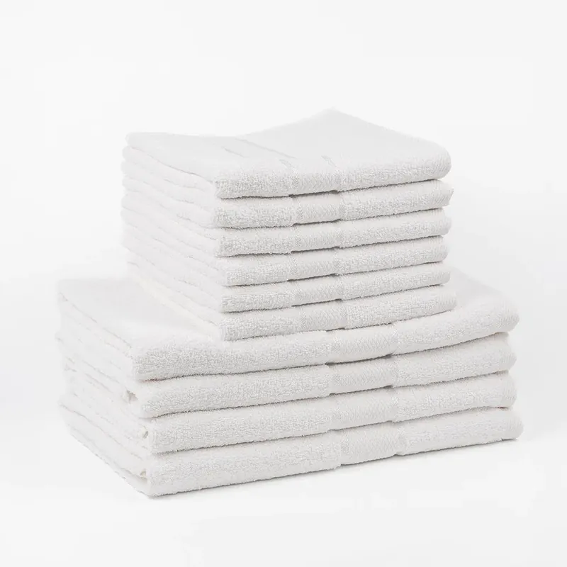 Ultima șansă MegaPack - Set 10 Prosoape Alb Imaculat - Bumbac 100% - 6 pentru Față si Mâini 50x90cm + 4 pentru Corp 70x140cm - 6xPRSM001_4xPRSL001