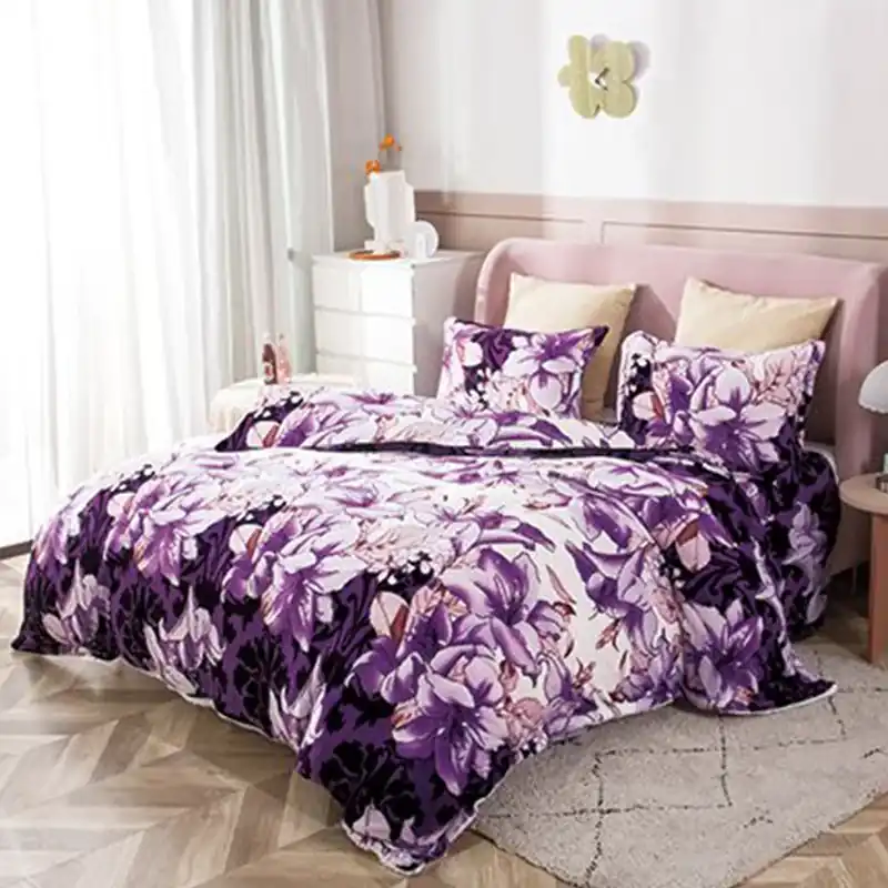Ofertă limitată Lenjerie 4 Piese Cocolino - Mov cu Flori - CBO4M_S109